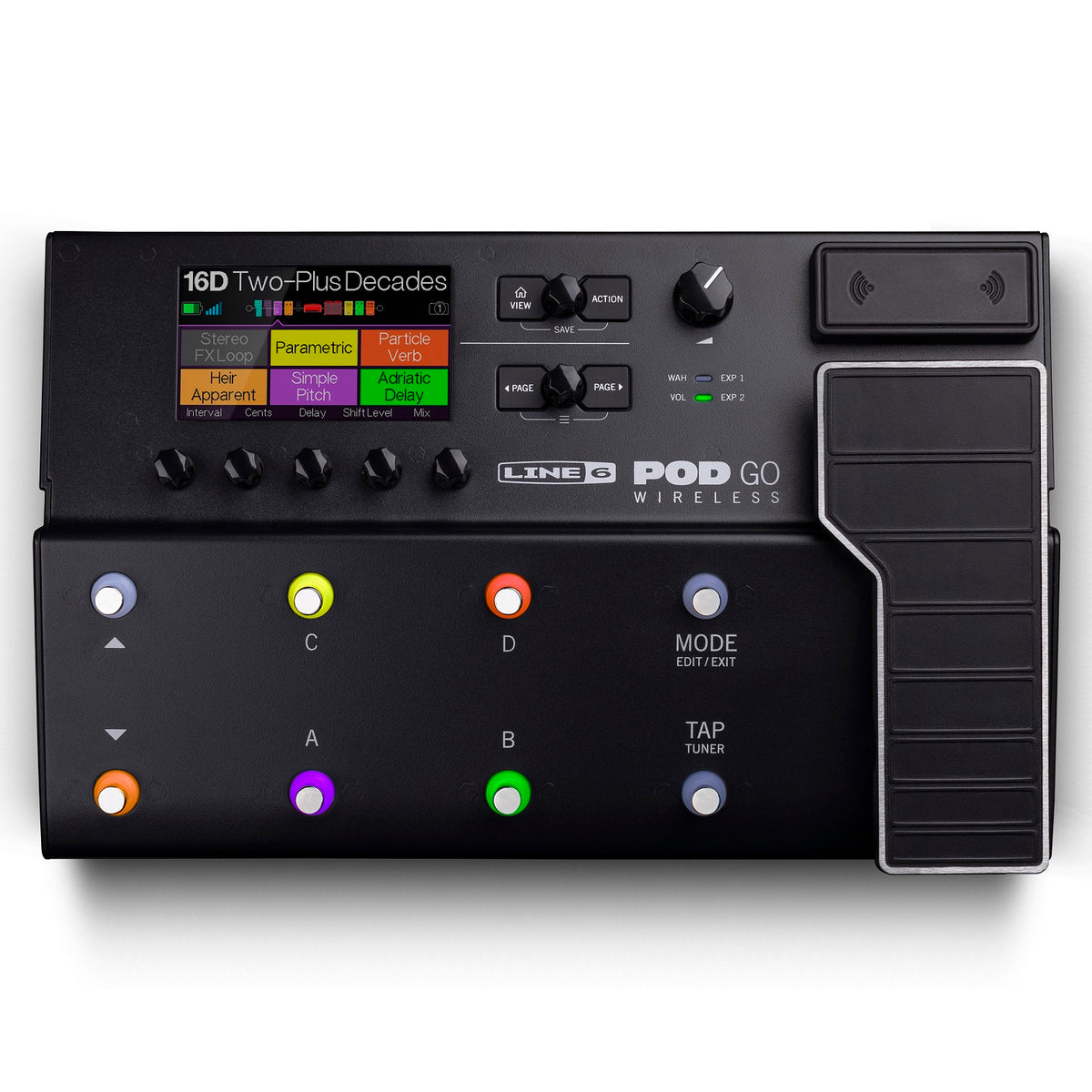 Line 6 POD Go Wireless — black guitar multi-effects amp modeler with expression pedal