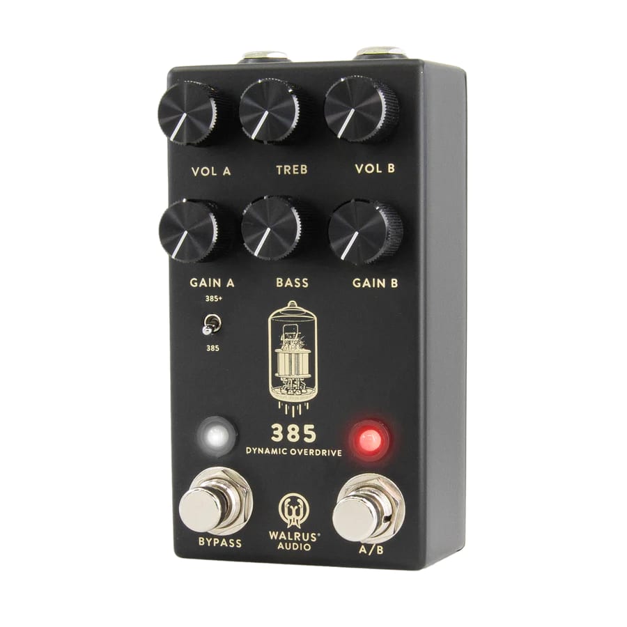 Walrus Audio 385 Overdrive MKII black overdrive pedal — angled view