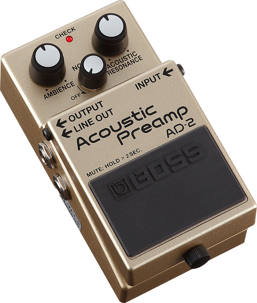 Boss AD-2 Acoustic Preamp pedal — angled view