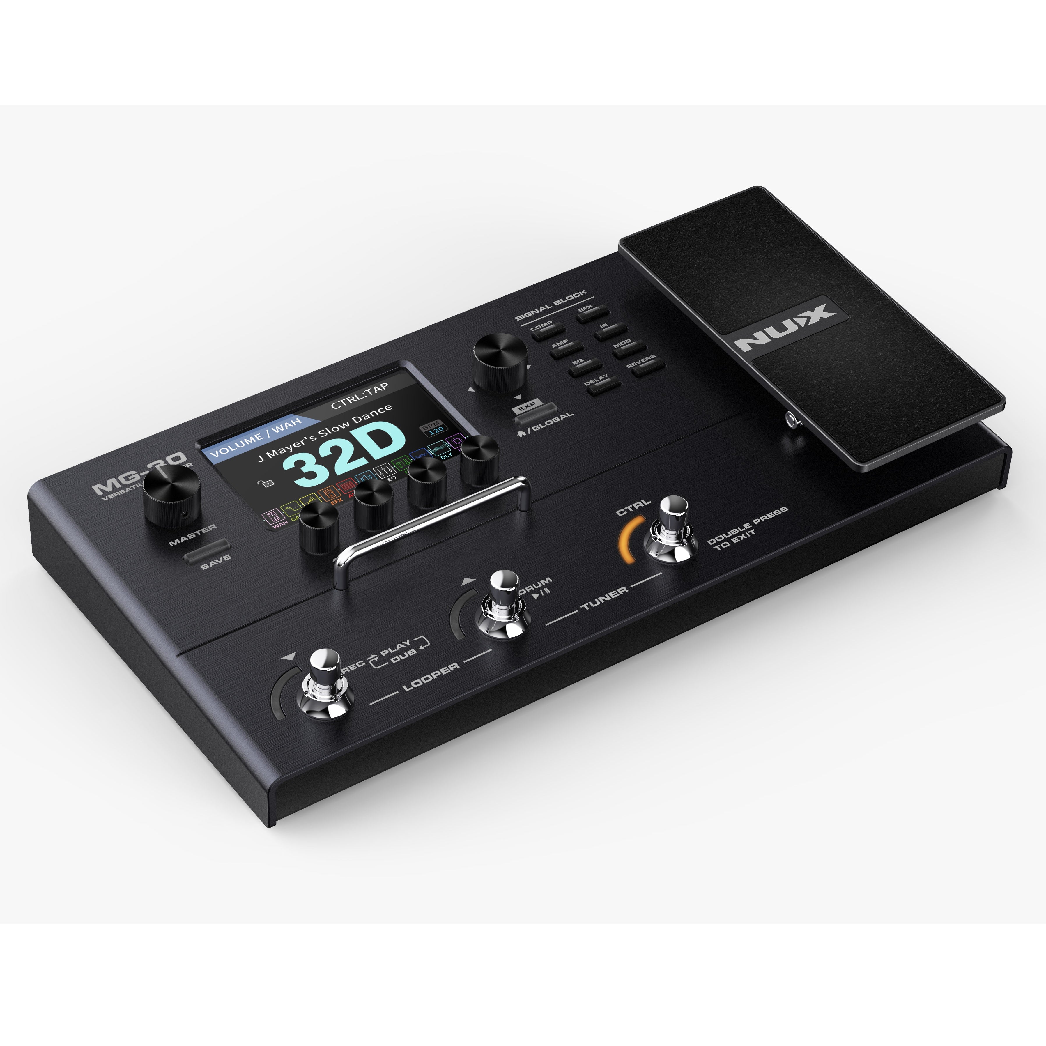 NUX MG-30 multi effects guitar processor — top view footswitches
