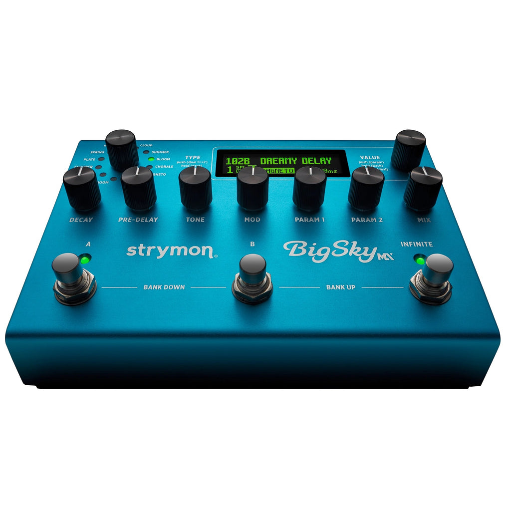 Strymon BigSky MX reverb pedal — rear MIDI and audio jacks