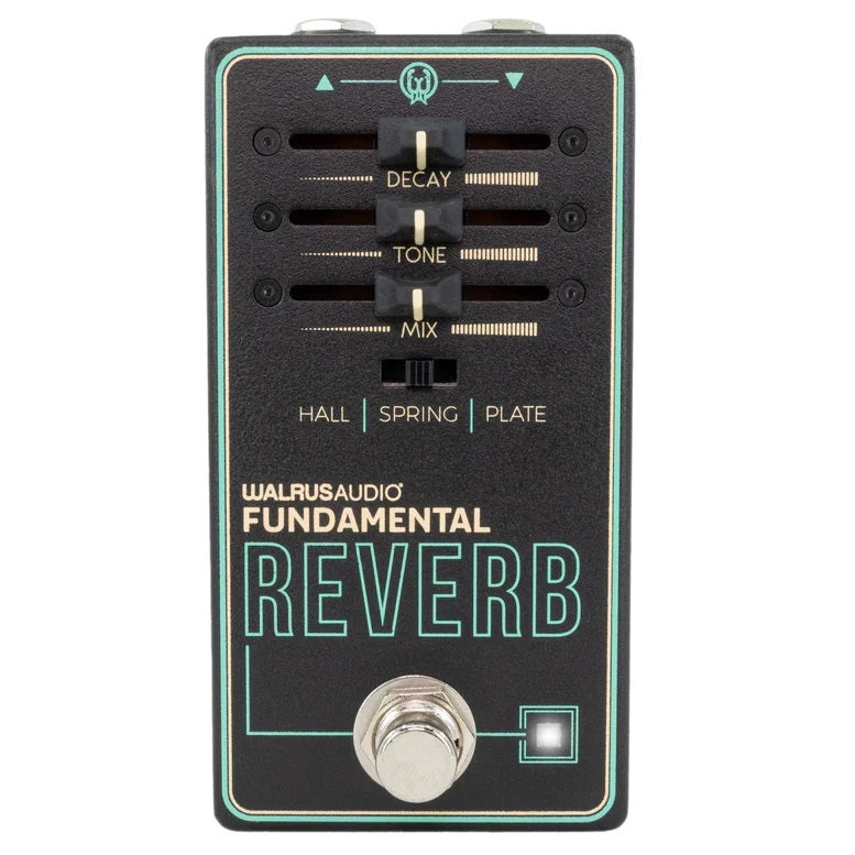 Walrus Audio Fundamental Reverb pedal — black enclosure with teal ink, fader controls