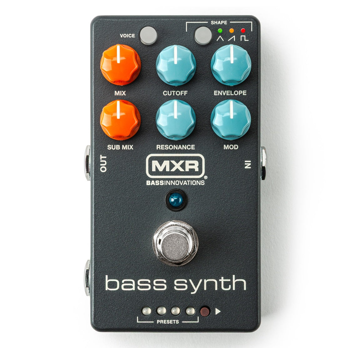 MXR MB301 Bass Synth pedal — black enclosure with orange and teal knobs