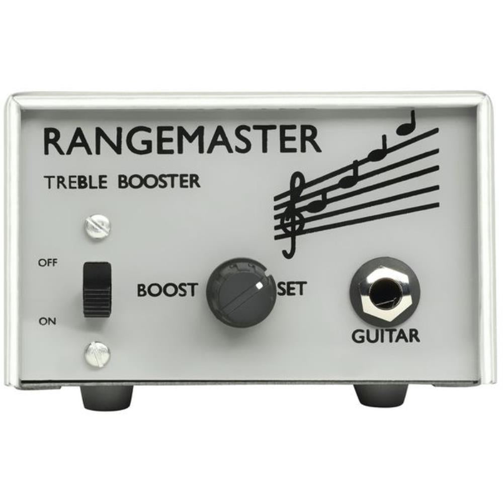 British Pedal Company Dallas Rangemaster treble booster — front panel, silver