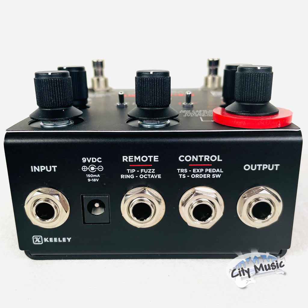 Used Keeley Octa Psi fuzz pedal — rear panel view