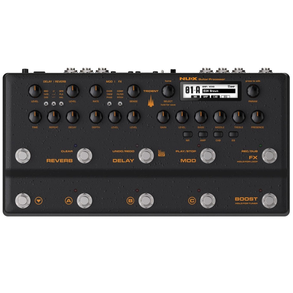 NUX NME-5 Trident multi-effects processor — footswitches and I/O view