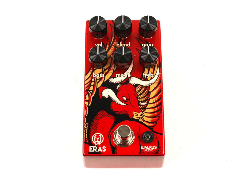 Walrus Audio Eras distortion pedal — angled view of red enclosure