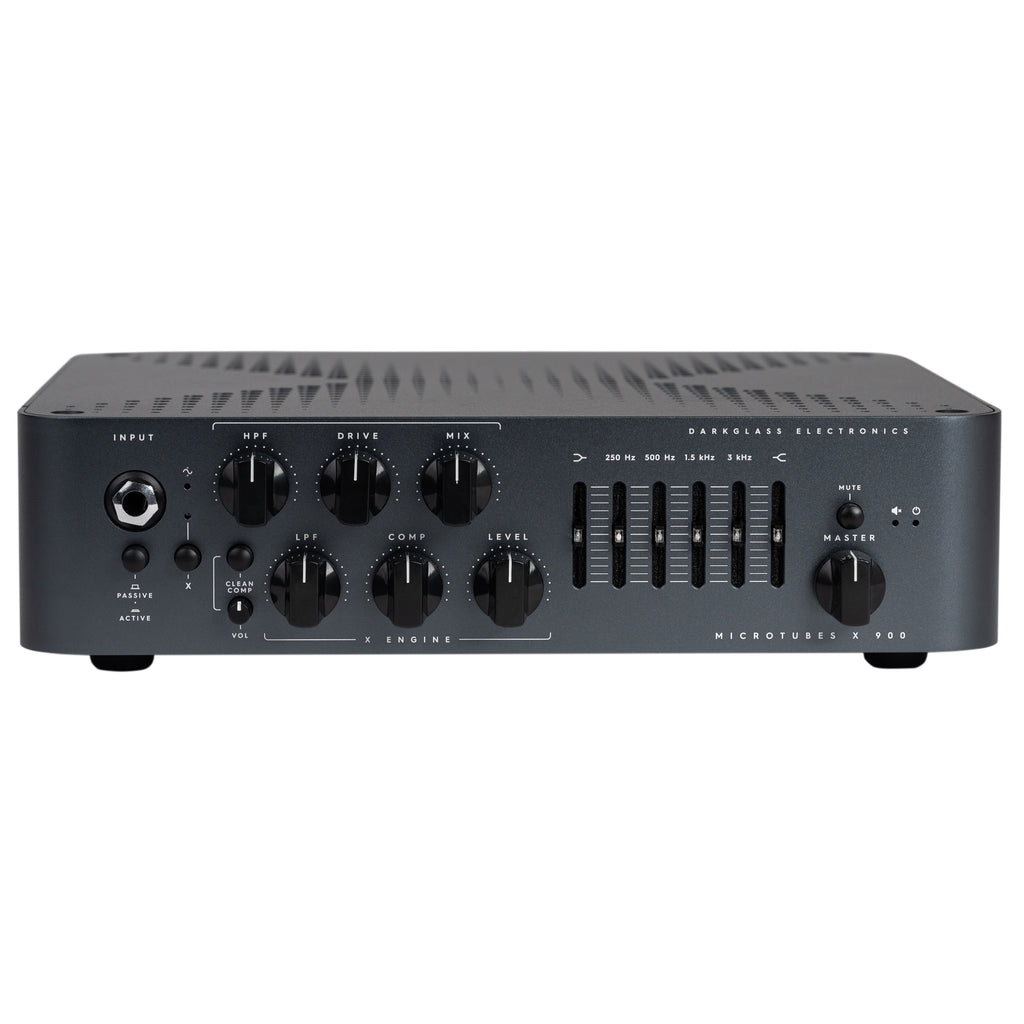 Darkglass Microtubes X 900 bass amp head — front panel controls and graphic EQ