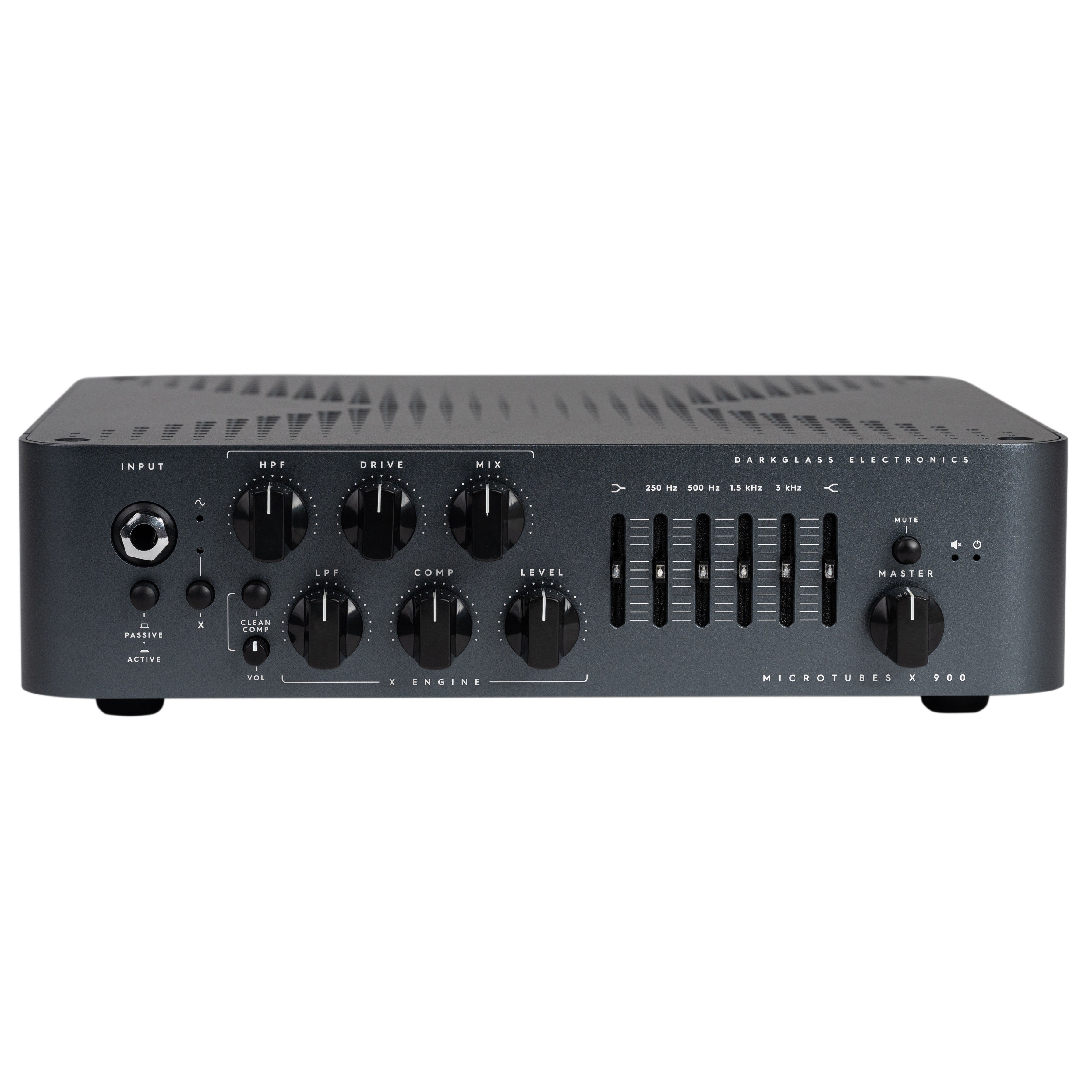 Darkglass Microtubes X 900 bass amp head — front view, charcoal enclosure