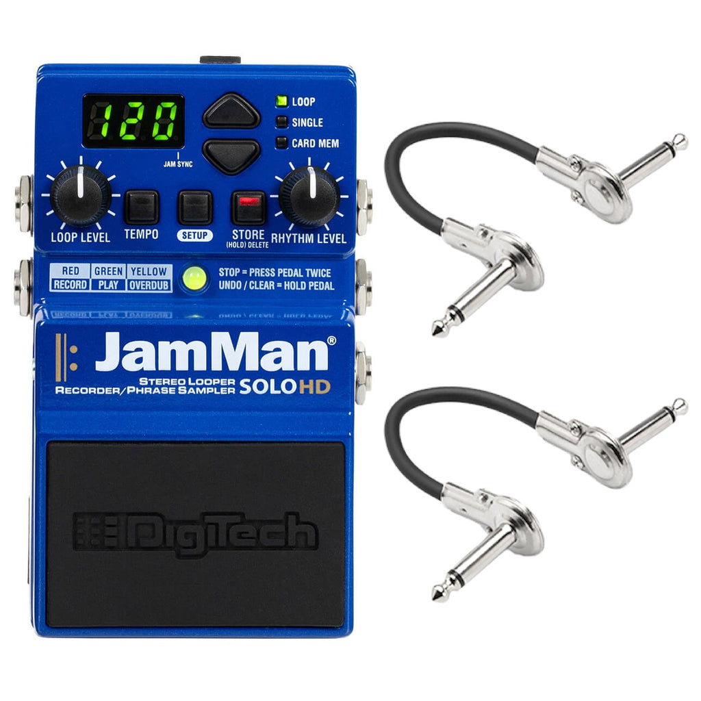 DigiTech JamMan Solo HD looper pedal — blue front with included patch cables