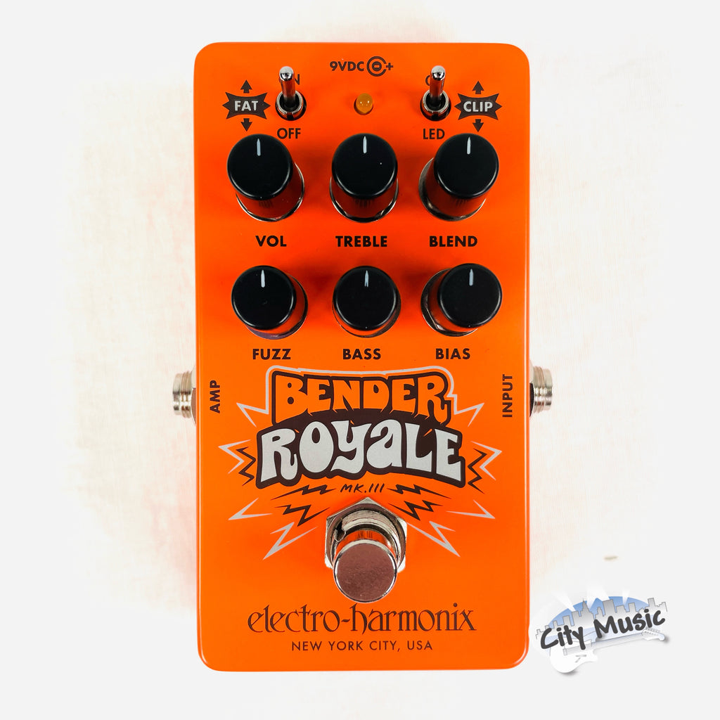 Electro-Harmonix Bender Royale germanium fuzz pedal — orange, front view