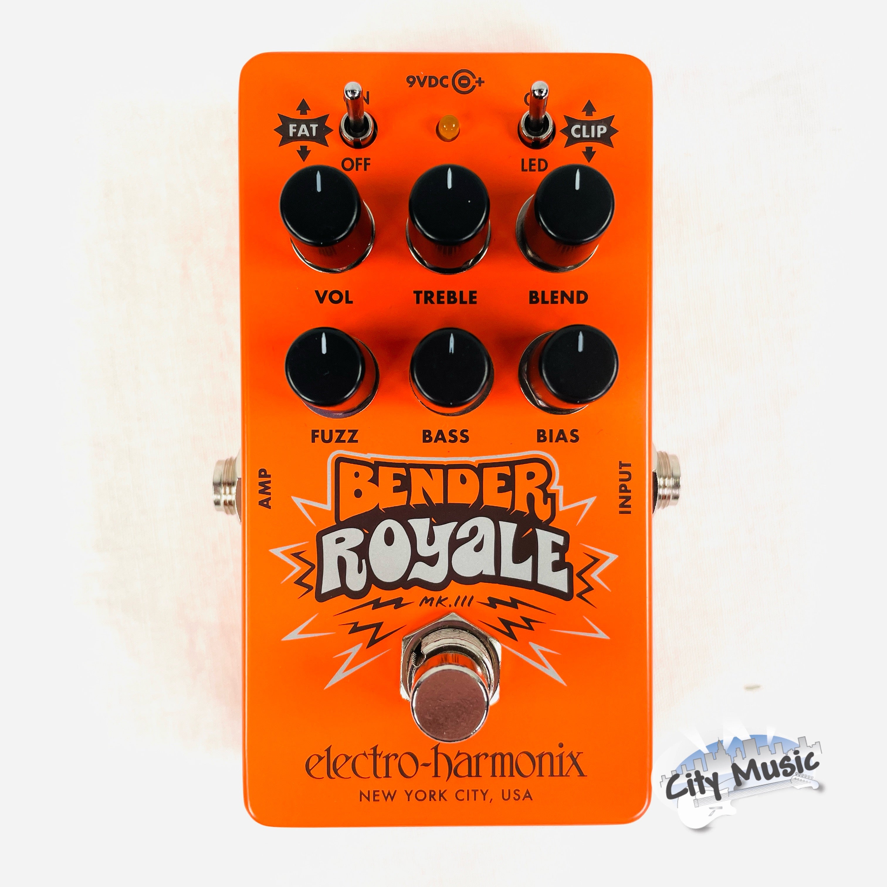 Electro-Harmonix Bender Royale germanium fuzz pedal — angled view