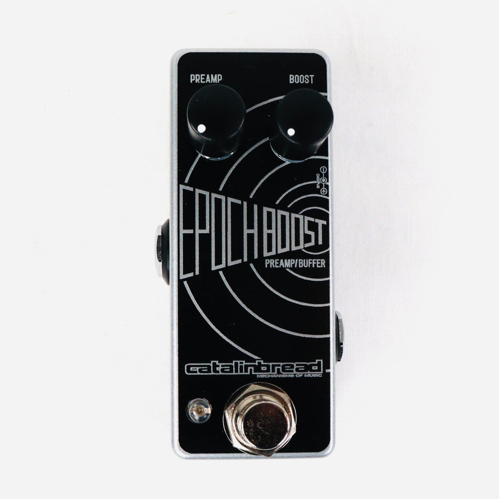Catalinbread Epoch Boost Mini preamp pedal - black face, top control view