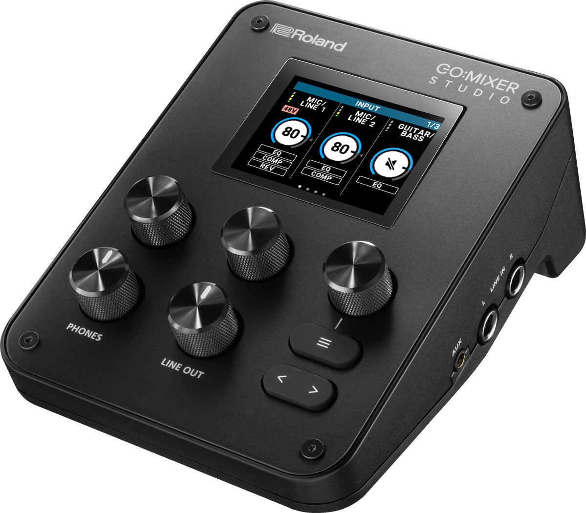 Roland GO:MIXER STUDIO audio interface — input panel with XLR jacks