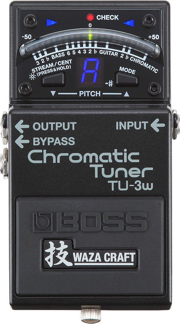 Boss TU-3W Waza Craft tuner — LED meter display close-up