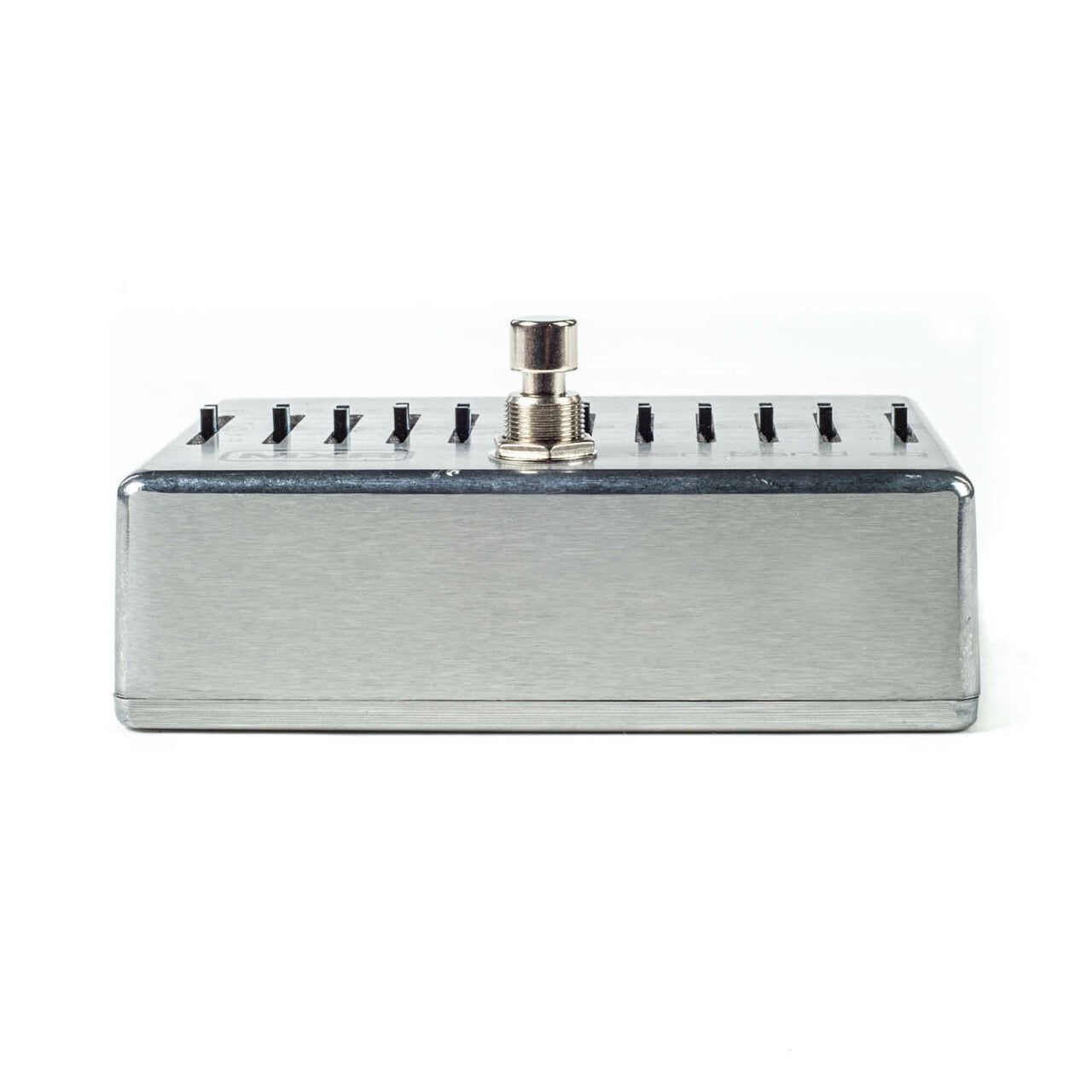 MXR M108S Ten Band Graphic EQ pedal — side profile of silver housing
