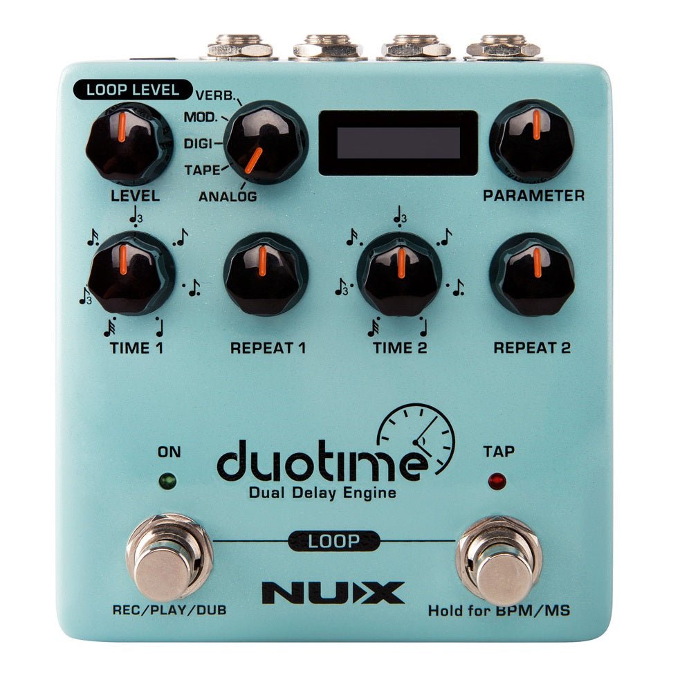 NUX NDD-6 Duotime dual delay pedal — angled view