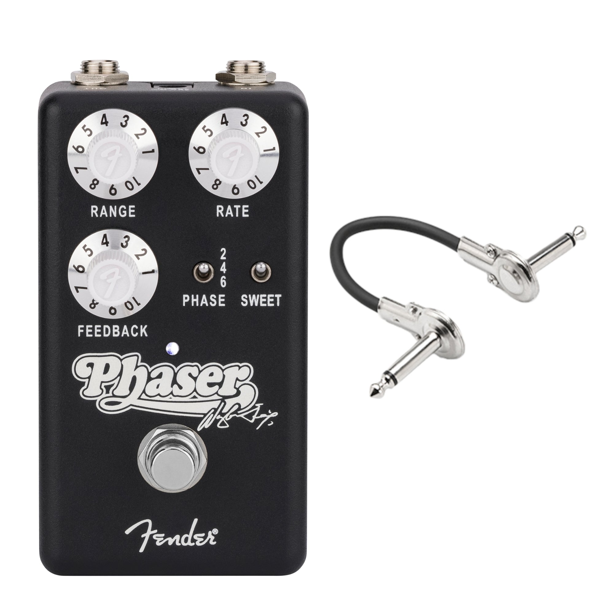 Fender Waylon Jennings Phaser pedal — black enclosure with patch cable
