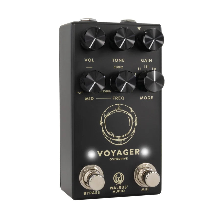 Walrus Audio Voyager MKII preamp overdrive pedal — black, side jacks view