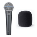 Shure BETA 58A vocal microphone — gray body with included black wind screen