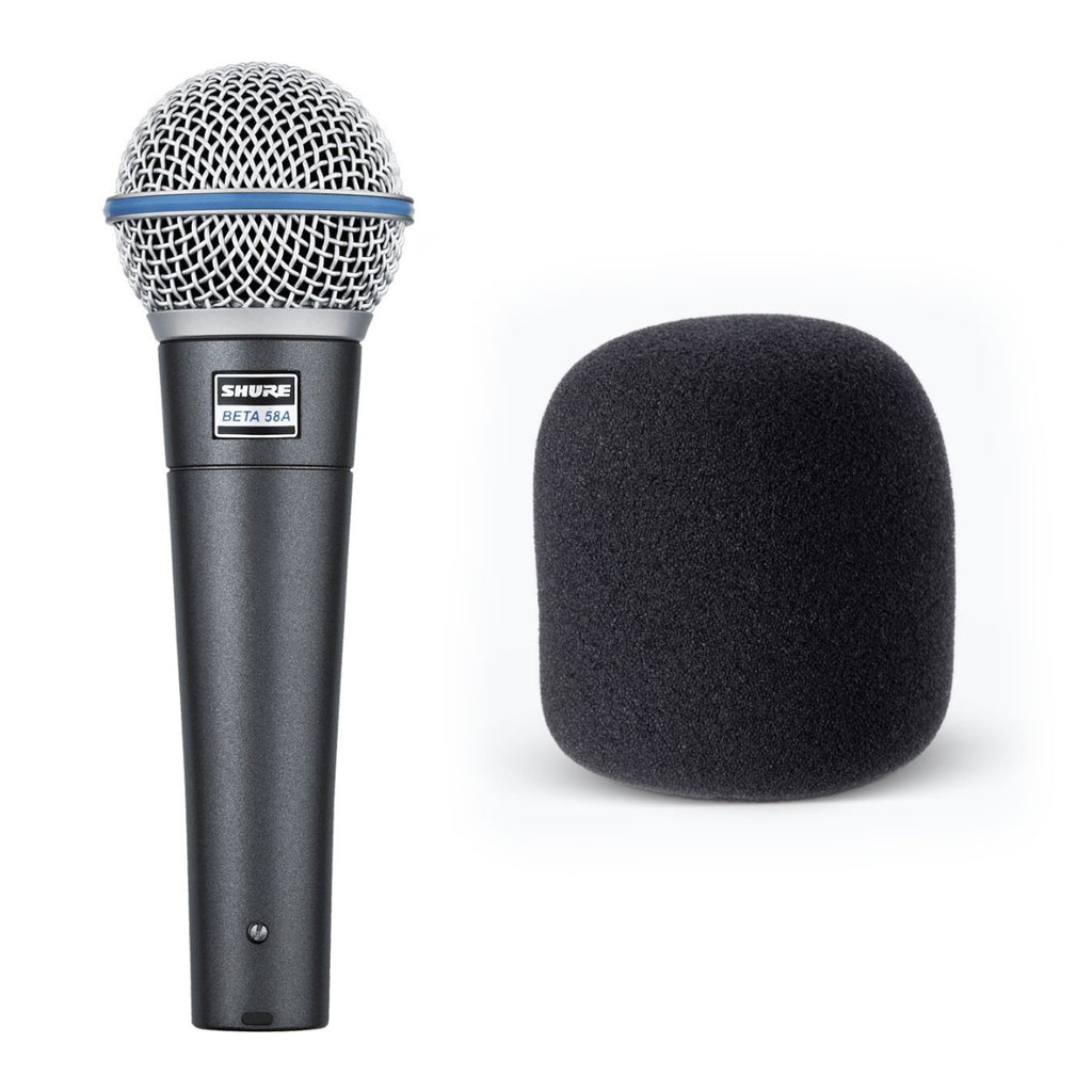 Shure BETA 58A vocal microphone — grille and blue accent ring