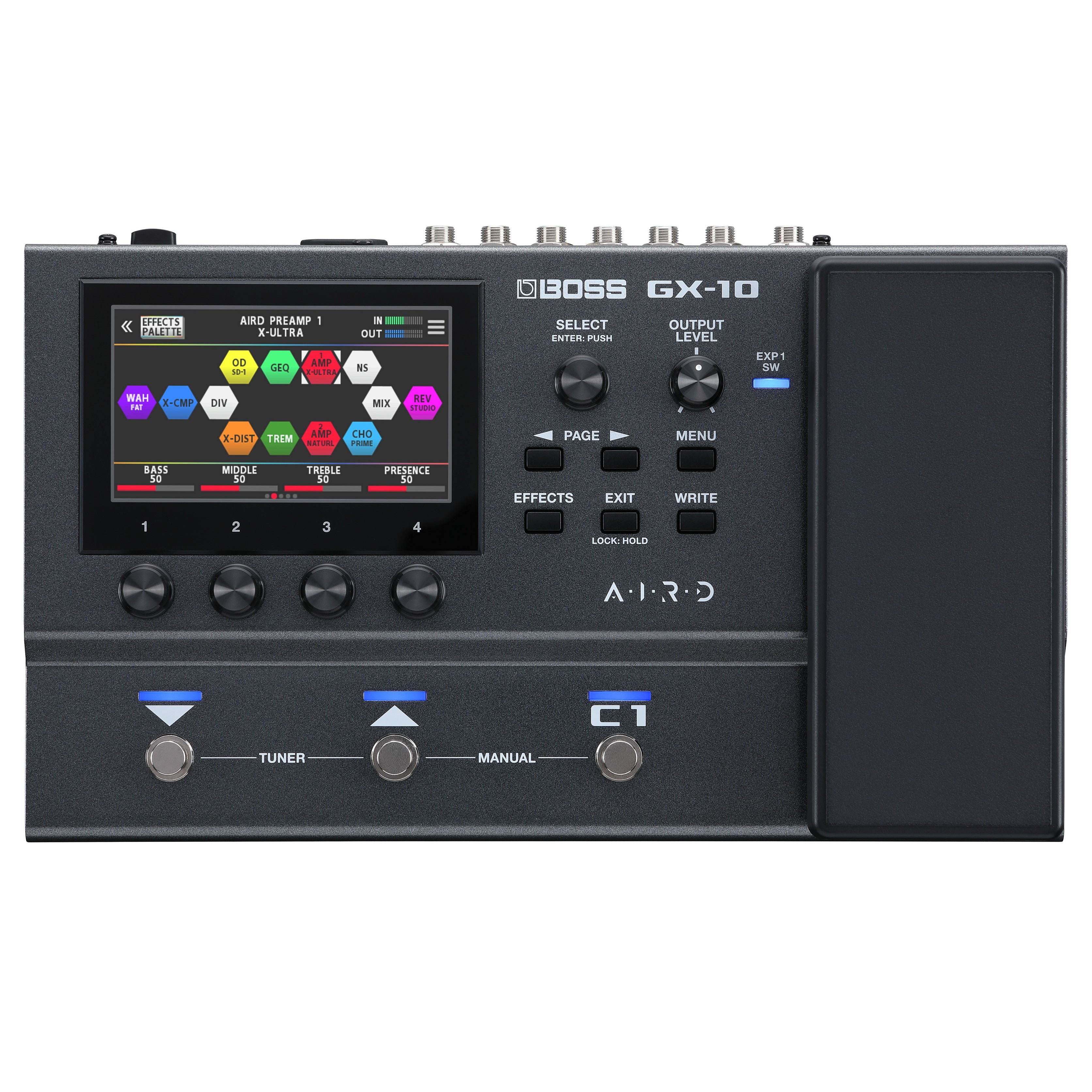 Boss GX-10 multi-effects processor — angled view of controls and expression pedal