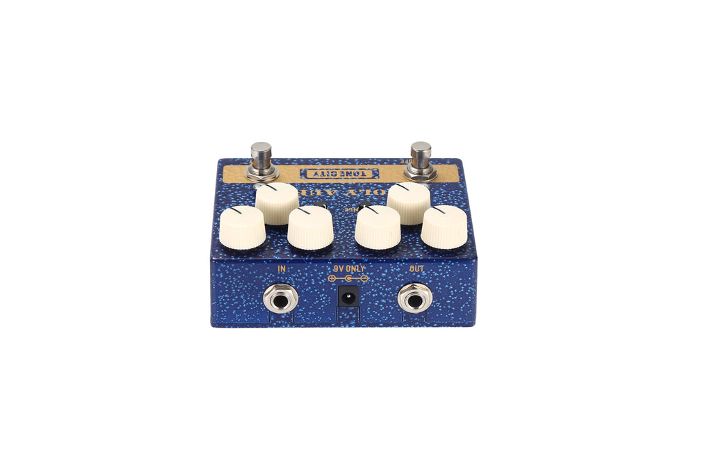 Tone City Holy Aura distortion boost pedal — footswitches detail