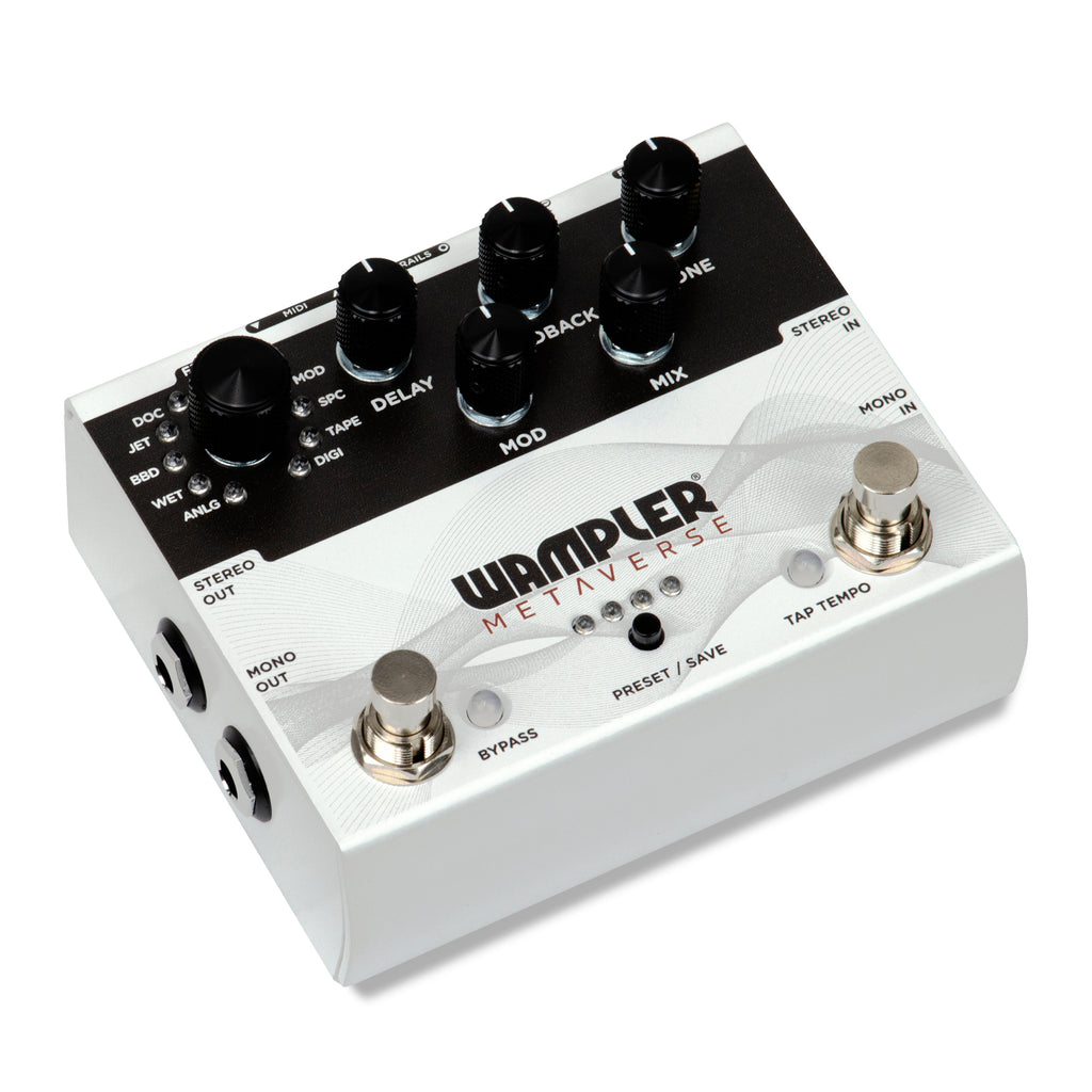 Wampler Metaverse pedal - back panel showing MIDI and expression inputs