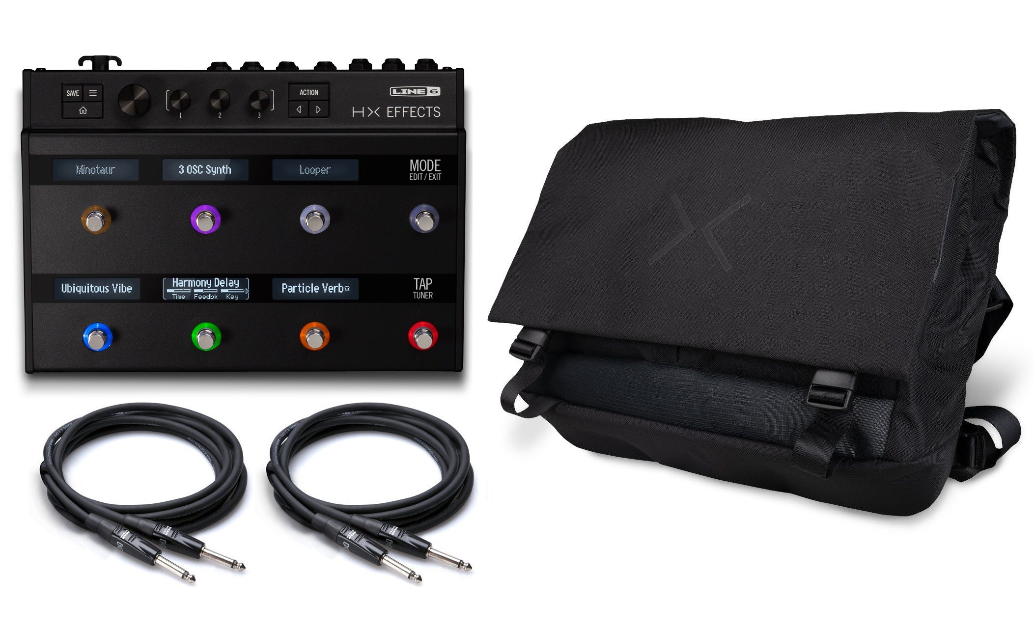 Line 6 HX Effects multi-effects pedal with messenger bag and cables