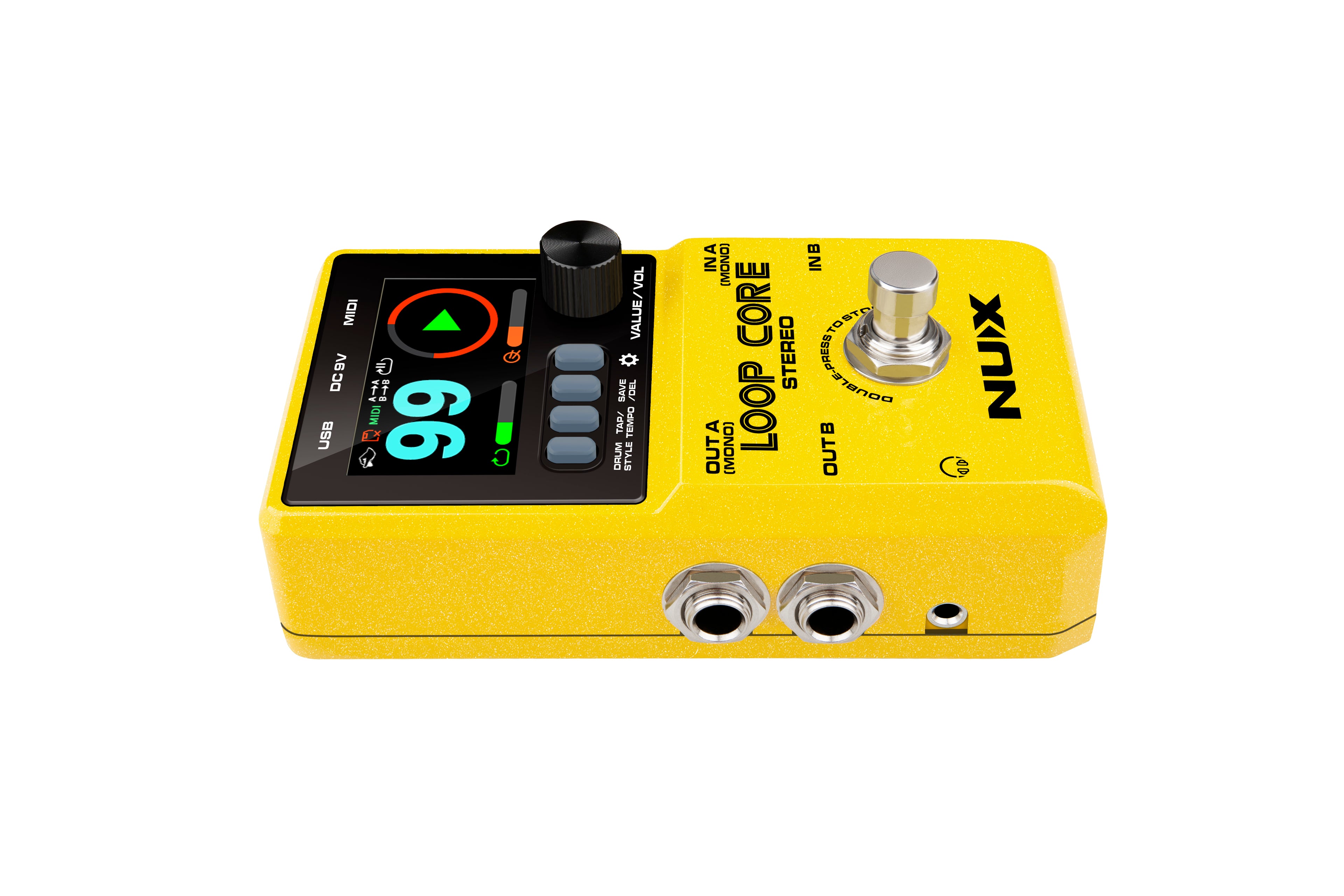 NUX Loop Core Stereo looper pedal — rear panel ports view