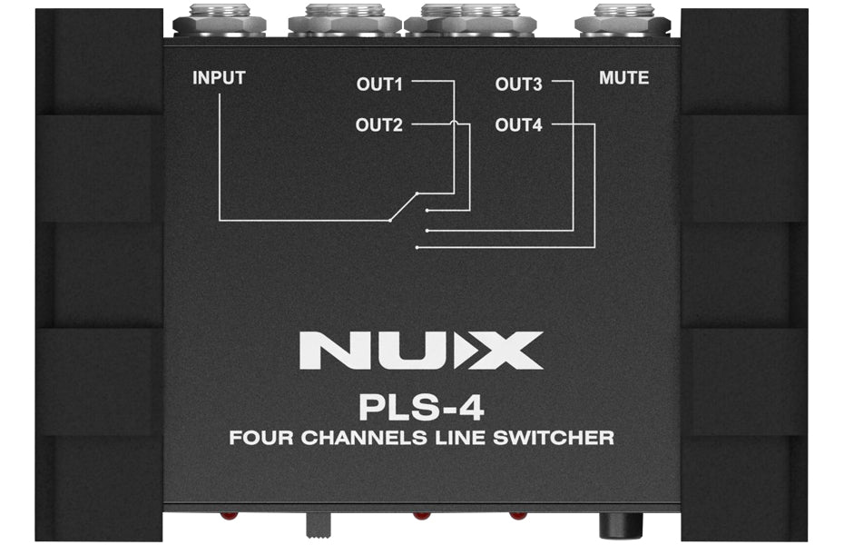 NUX PLS-4 four channel guitar line switcher — rear input and output jacks view