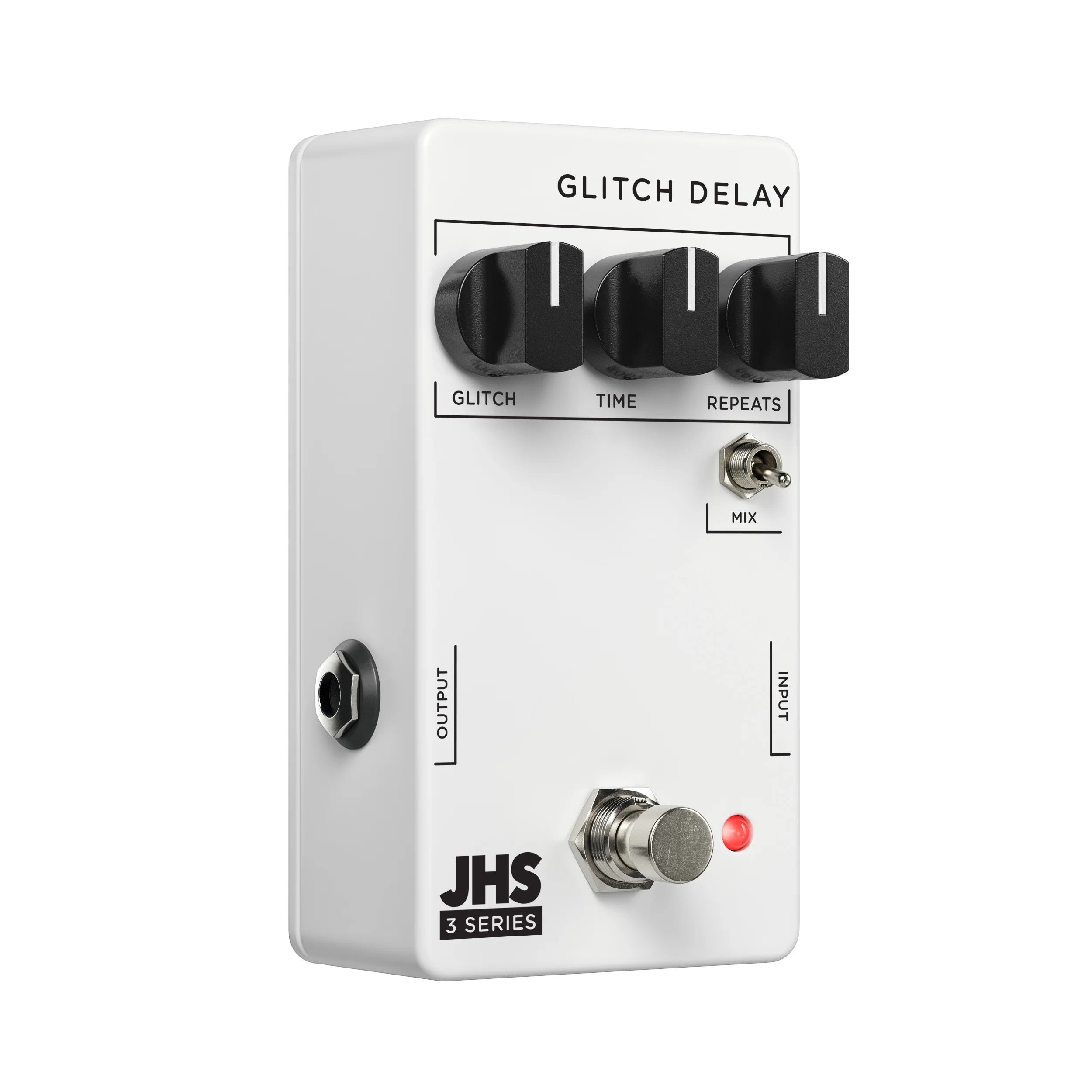 JHS 3 Series Glitch Delay pedal — angled view of footswitch and jacks