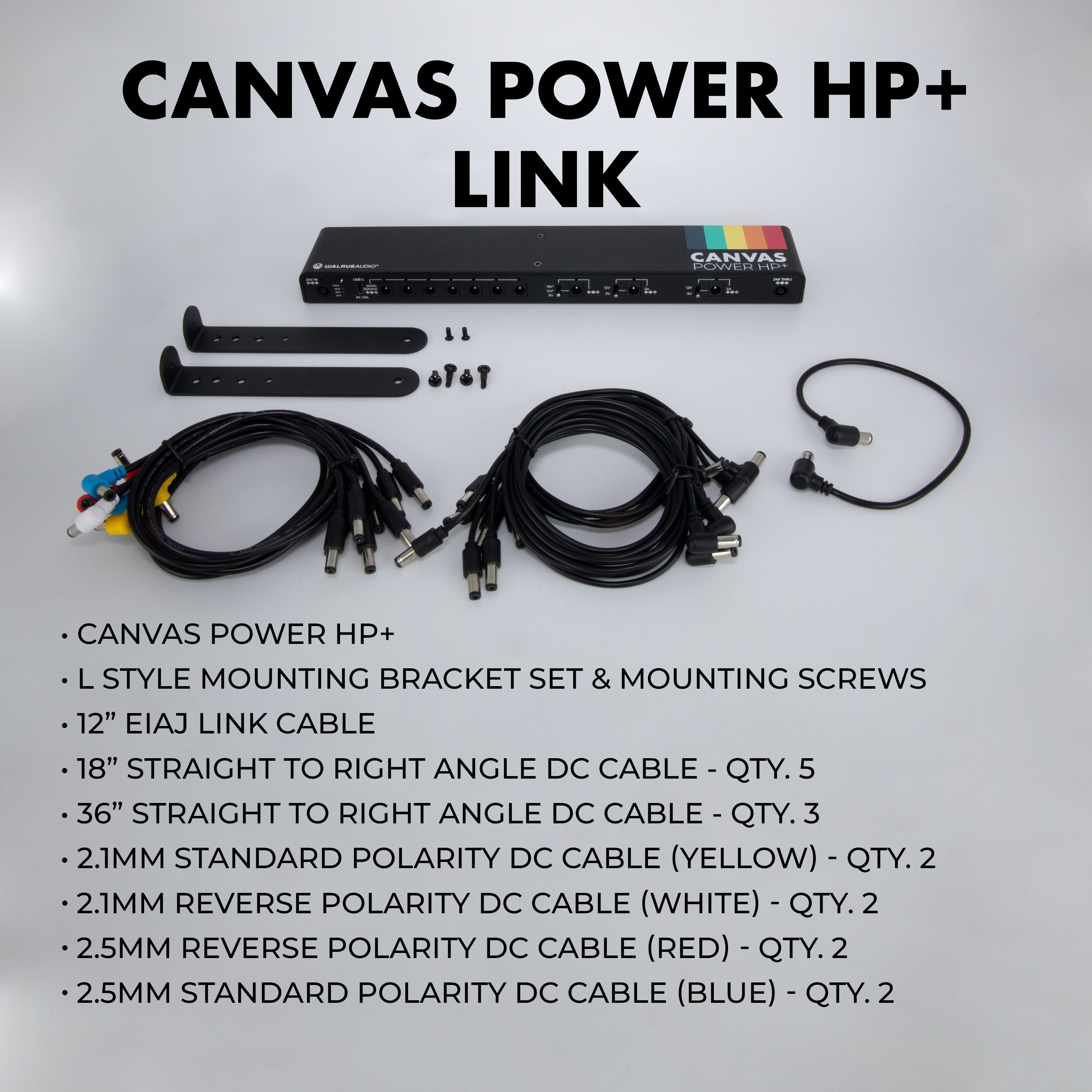 Walrus Audio Canvas Power HP+ LINK power supply — black unit with included DC cables and brackets