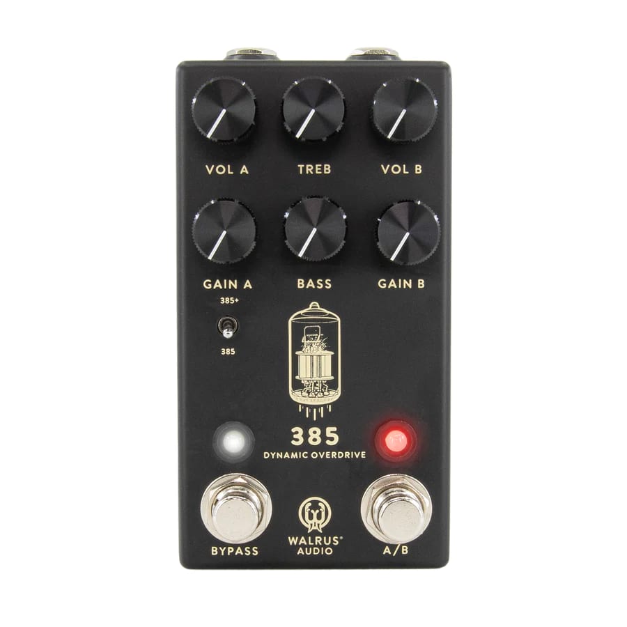 Walrus Audio 385 Overdrive MKII black guitar pedal — front control panel