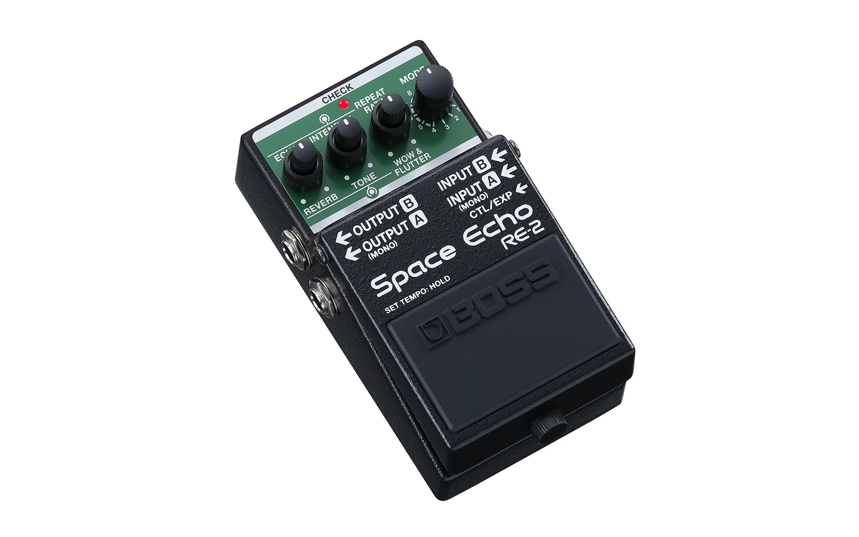 Boss RE-2 Space Echo pedal — footswitch and rear panel detail
