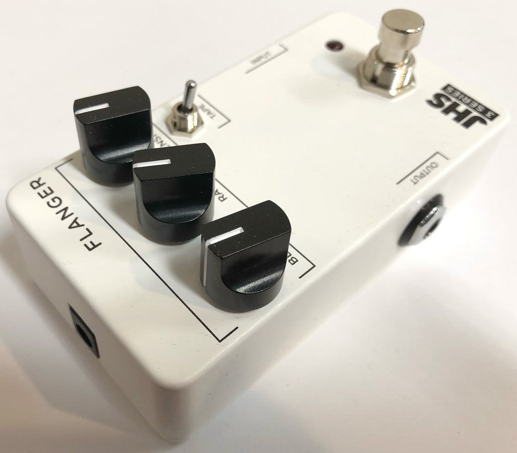 Used JHS 3 Series Flanger pedal — white enclosure, detail view