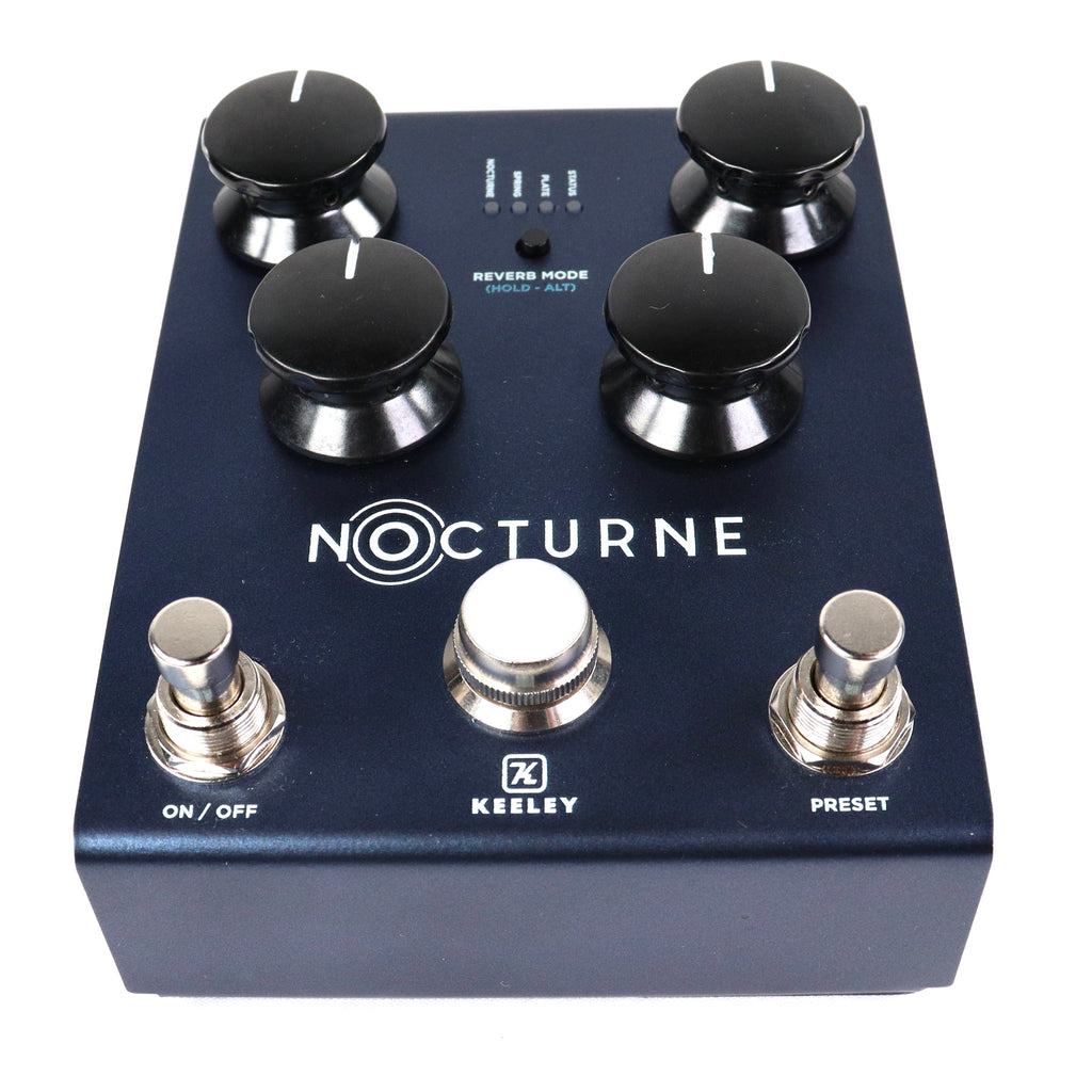 Used Keeley Nocturne reverb pedal — mode LEDs and button detail