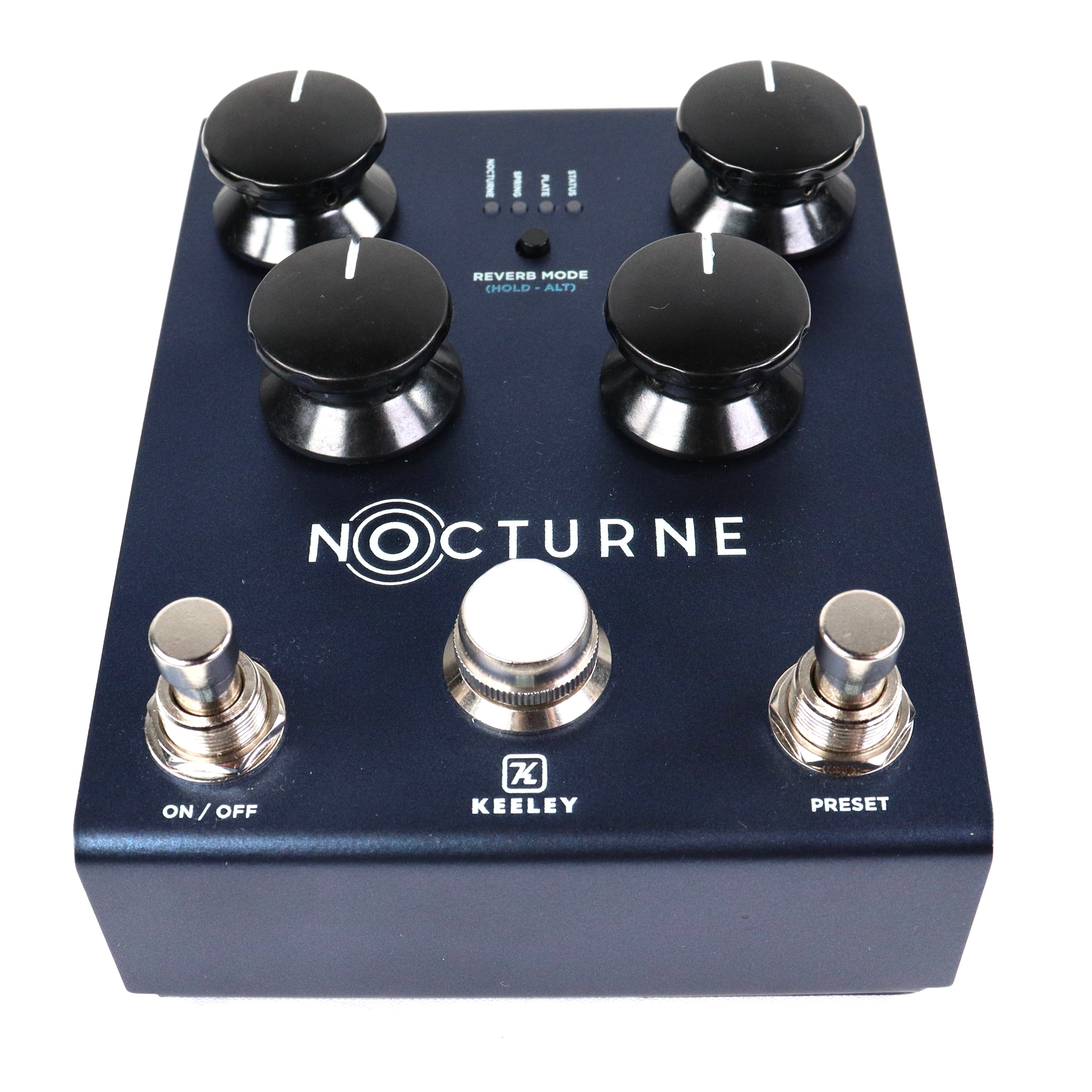 Used Keeley Nocturne reverb pedal — mode LEDs and button detail