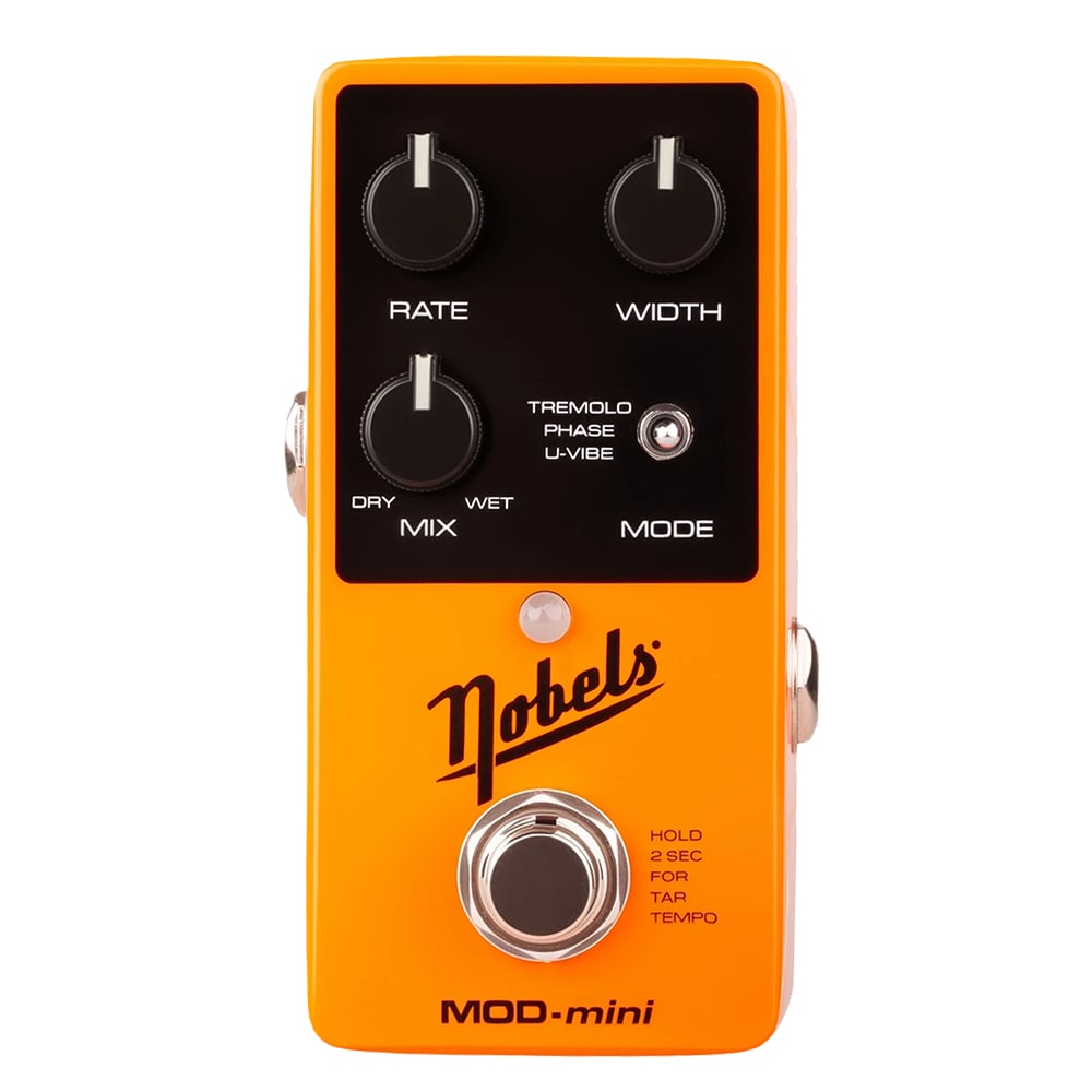 Nobels MOD-mini modulation pedal — orange enclosure angled view