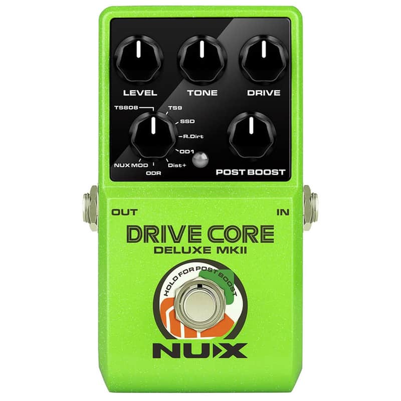 Used NUX Drive Core Deluxe MKII overdrive pedal in green front view