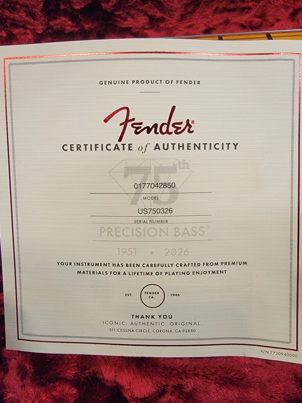 Fender AV II 1951 Precision Bass Butterscotch Blonde — in case
