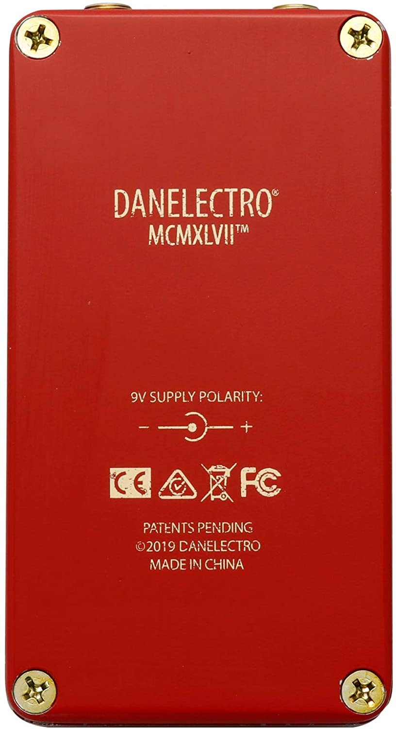 Used Danelectro 3699 Fuzz red octave pedal — footswitch detail