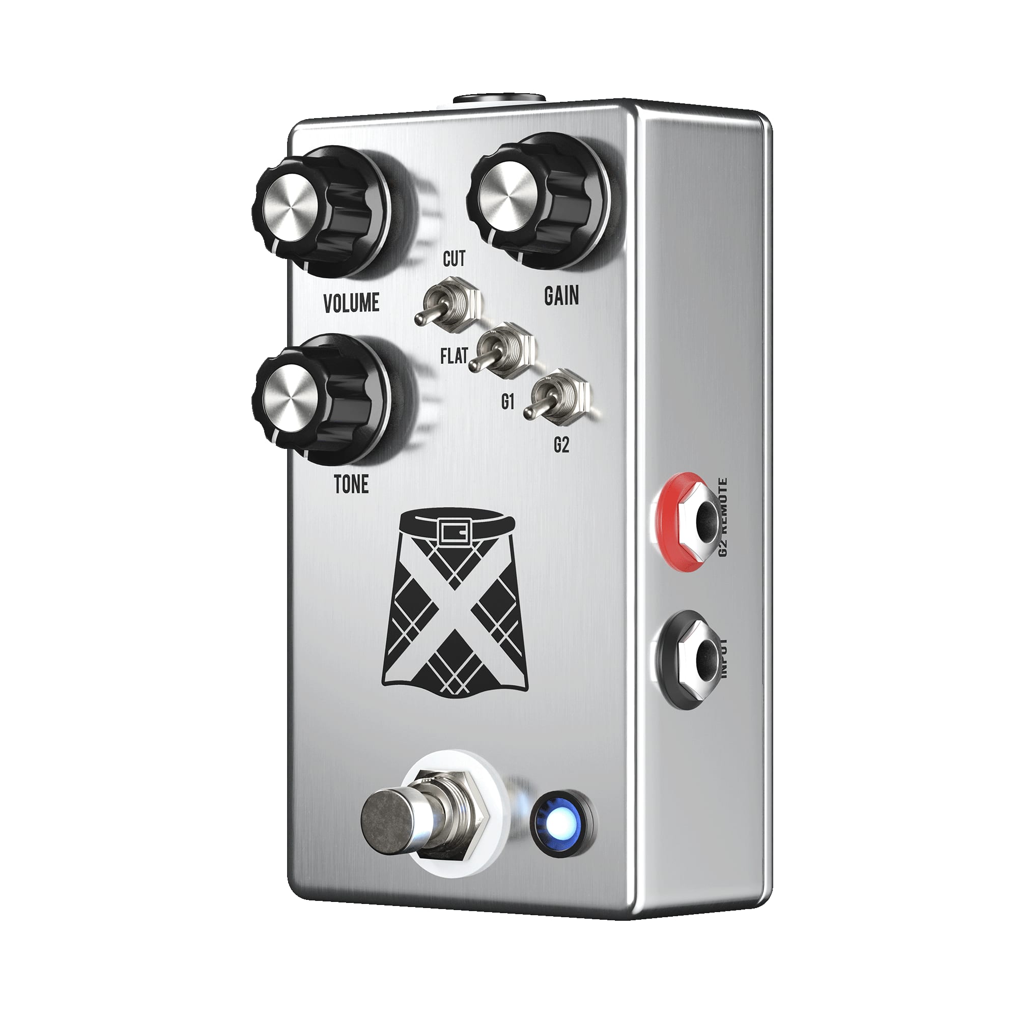 JHS Kilt 10 overdrive pedal — angled side view with jacks