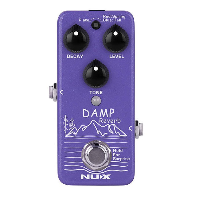 NUX NRV-3 Damp Reverb mini pedal — purple enclosure top view