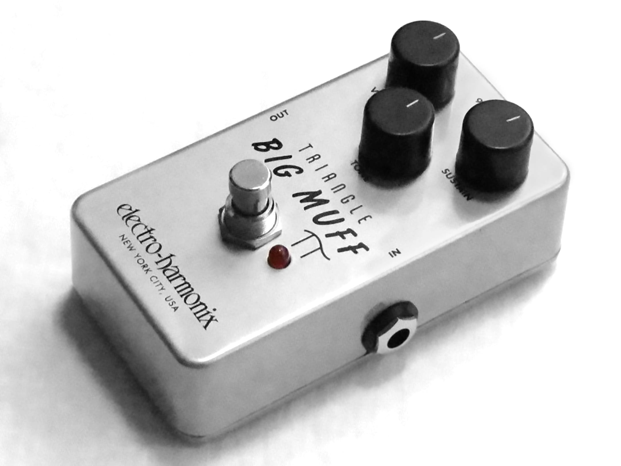 Electro-Harmonix Triangle Big Muff Pi fuzz pedal — side view
