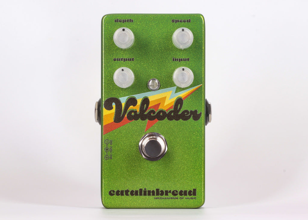 Catalinbread Valcoder tremolo pedal - green sparkle finish with lightning graphic, front