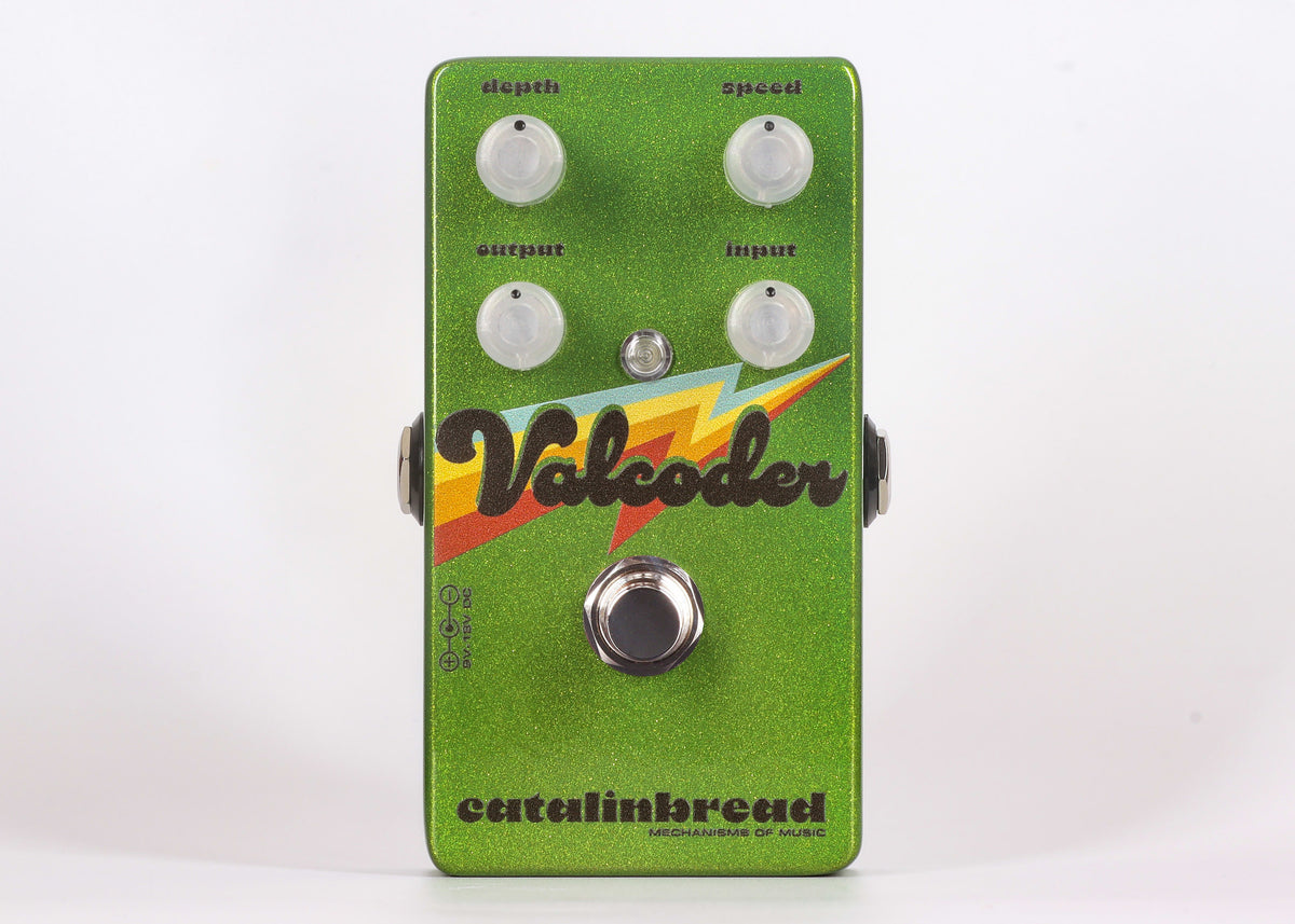 Catalinbread Valcoder tremolo pedal - green sparkle finish with lightning graphic, front