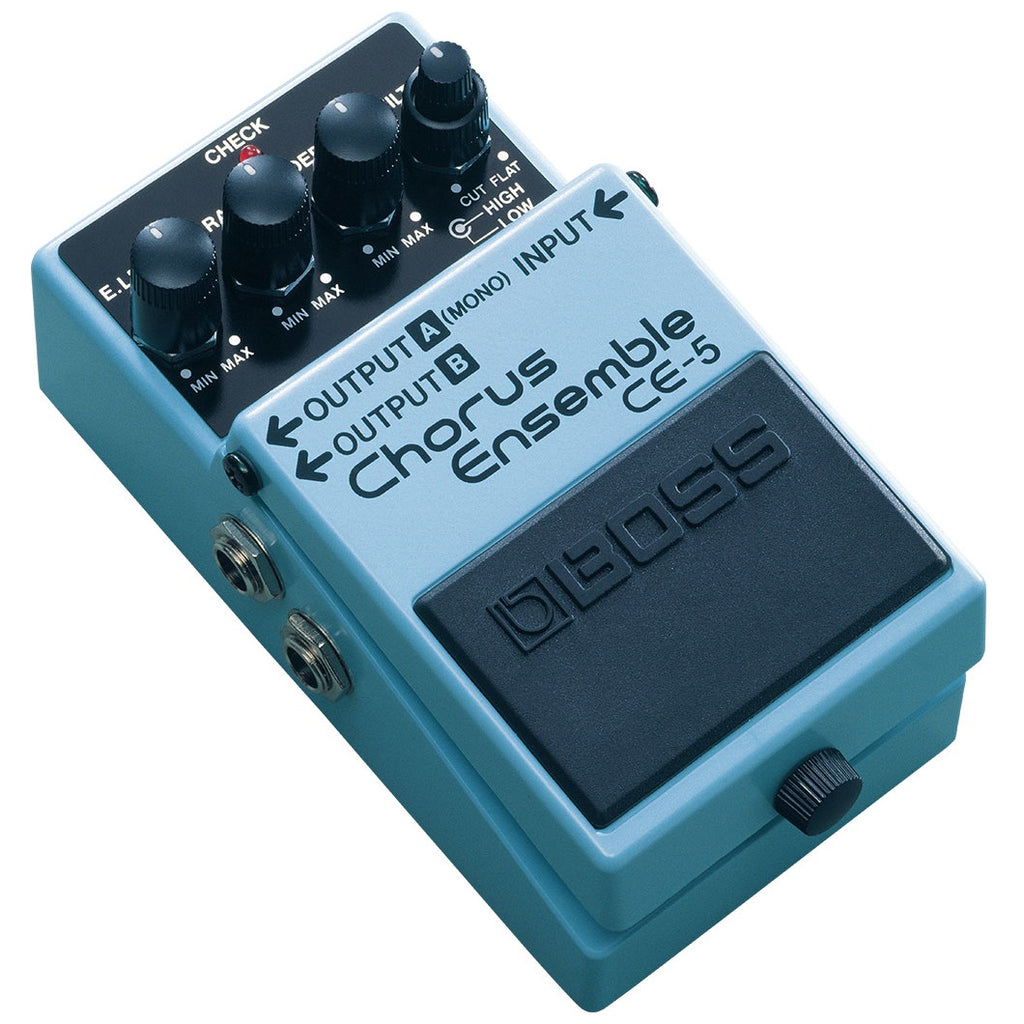 Boss CE-5 Chorus Ensemble pedal — blue enclosure, knobs and footswitch