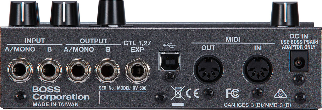 Boss RV-500 reverb pedal — rear panel connections