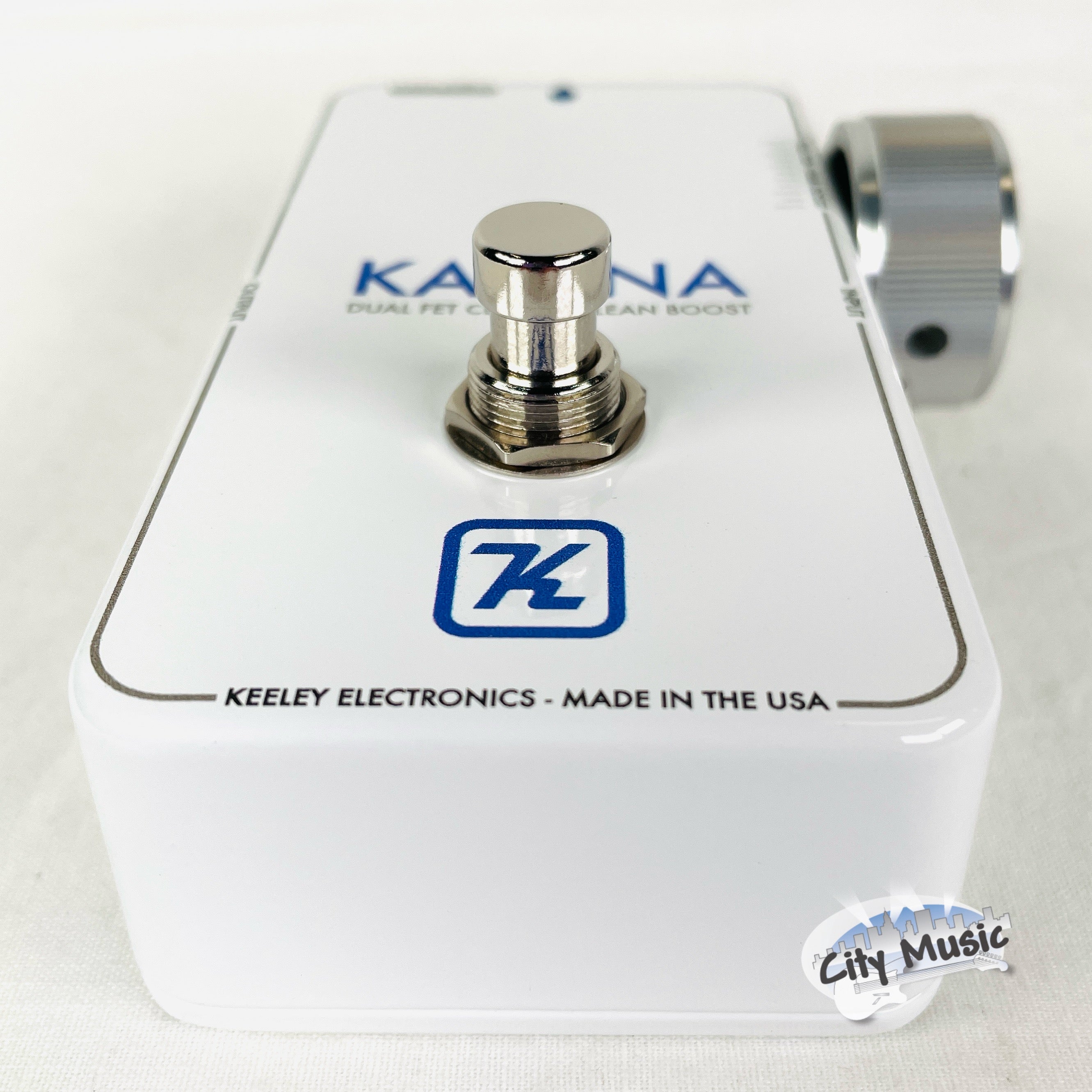 Keeley Katana Clean Boost pedal — input and output jacks